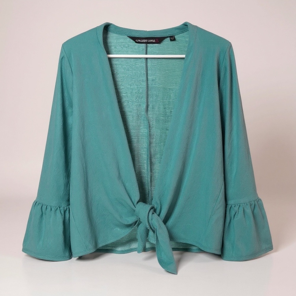 Colleen Lopez Teal Tie-Front Blouse